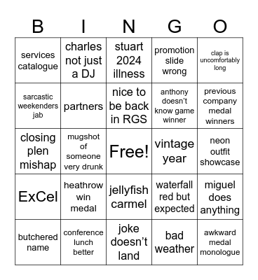 Company Event Bingo Card