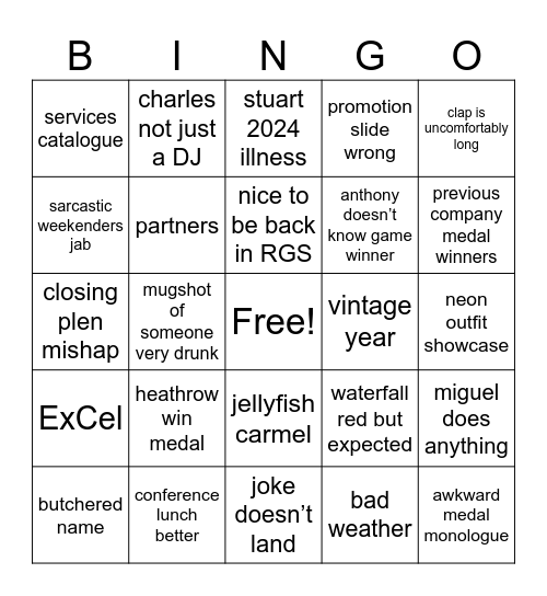 Company Event Bingo Card