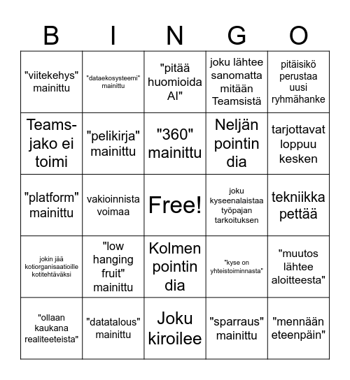 Työpajapöhinäbingo Card