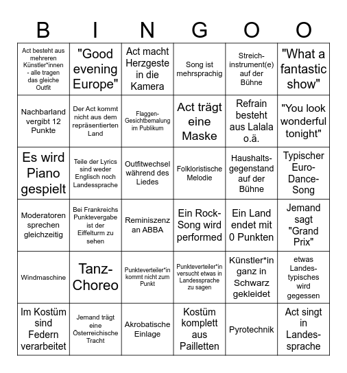 ESC 2026 Bingo Card