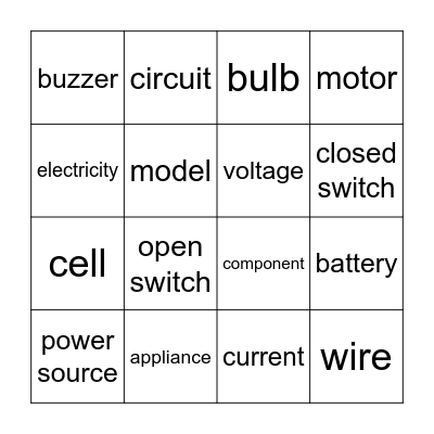 Circuits Bingo Card