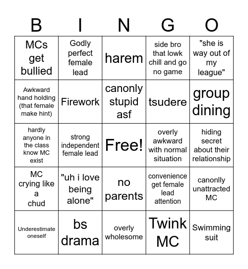 Untitled Anime Romance Bingo Card