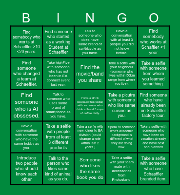 EA:Connect! Bingo Card
