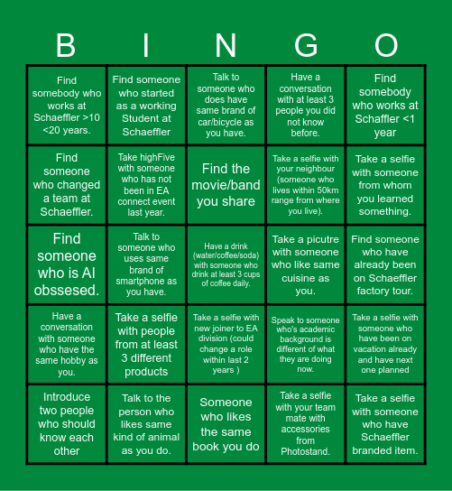 EA:Connect! Bingo Card