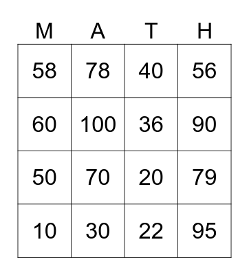 Addition and Subtraction Bingo Card