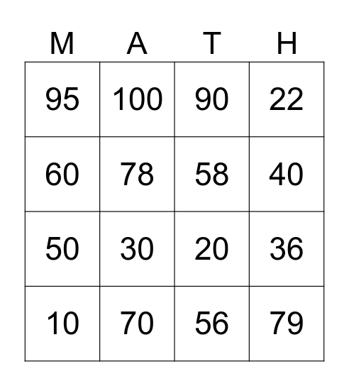 Addition and Subtraction Bingo Card