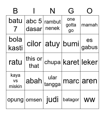 arion Bingo Card
