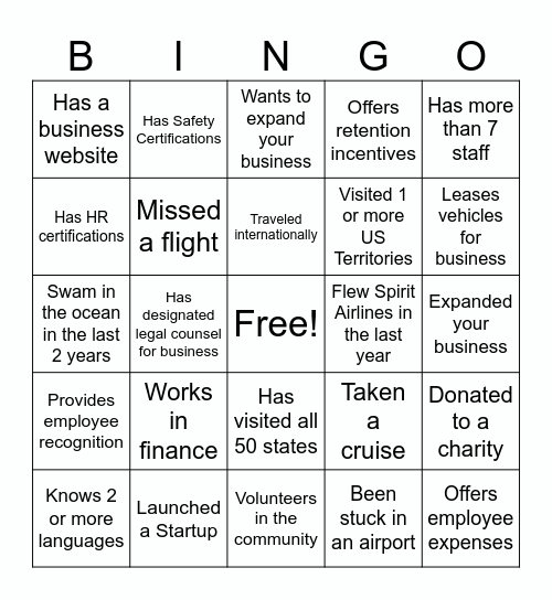 Business Mixer Bingo Card