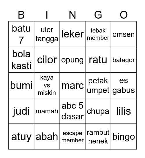 arion Bingo Card