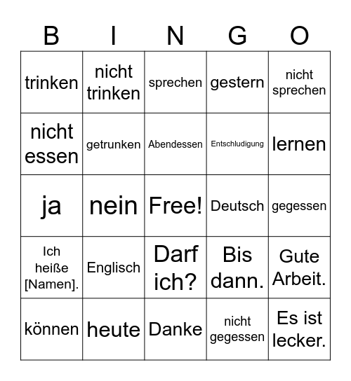 von DE, sehr basic Bingo Card