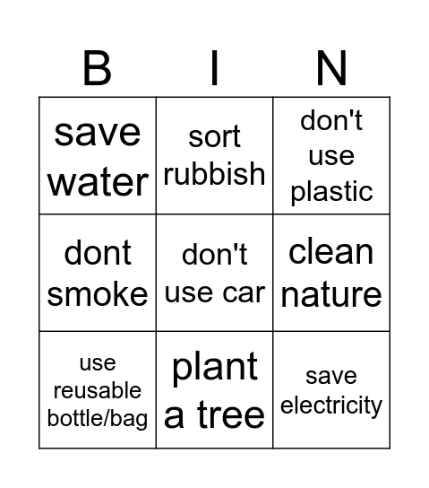 ecology bingo Card