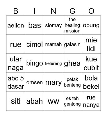 bingo atuy Bingo Card