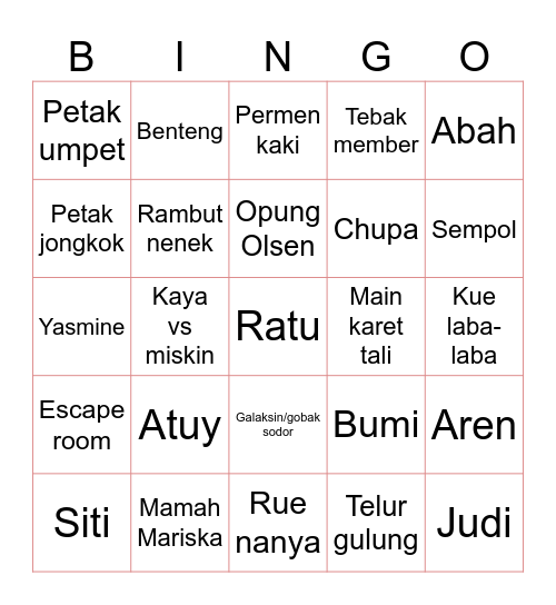 LACEY’S BINGO Card