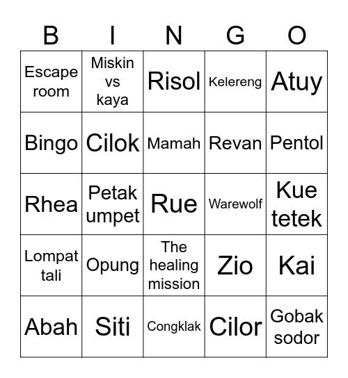 Untitled Bingo Card