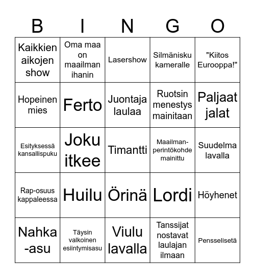 Euroviisut Bingo Card