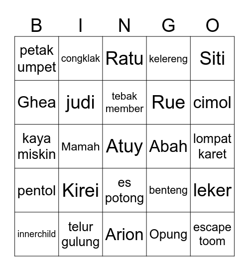 Ghea Bingo Card