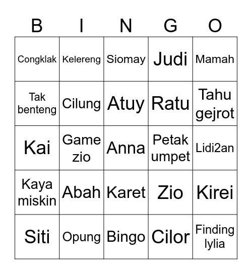 Untitled Bingo Card