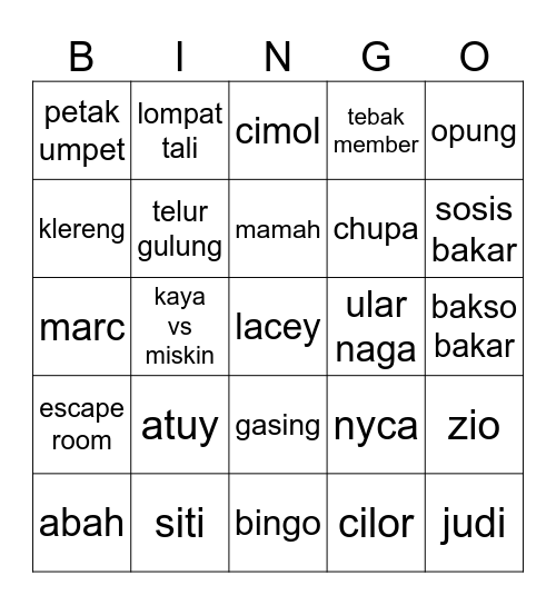 Untitled Bingo Card