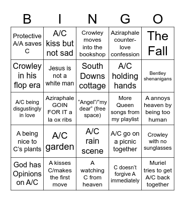 Good Omens 3 Self-Indulgent Bingo Card