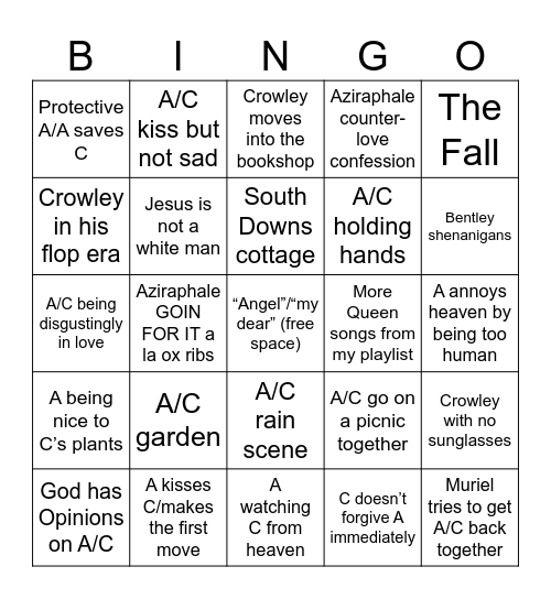 Good Omens 3 Self-Indulgent Bingo Card