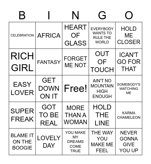 EARTH, WIND, FIRE AND OTHERS Bingo Card