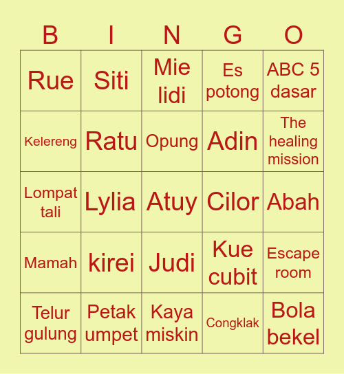 Untitled Bingo Card