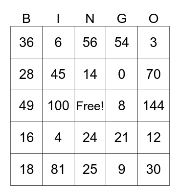 Fast Facts Bingo Card