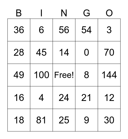Fast Facts Bingo Card
