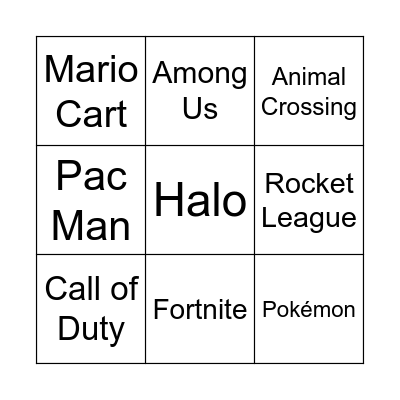 Video Game Scores Bingo Card