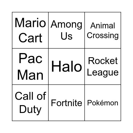 Video Game Scores Bingo Card