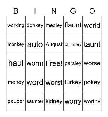 ey, au, wor Bingo Card
