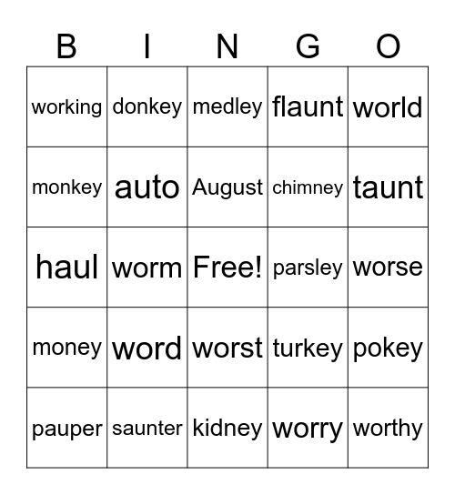 ey, au, wor Bingo Card