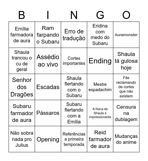 Re: Zero Season 4 episódio 6 Bingo Card