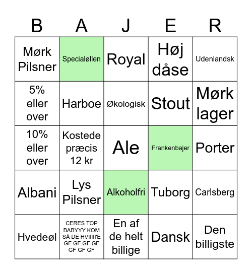 Bajerbingo Card