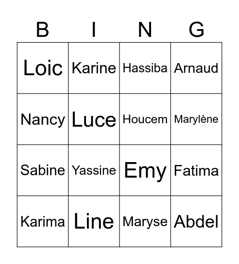 Bingo du S.D.G Bingo Card