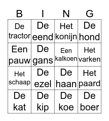 De geluiden op de boerderij Bingo Card