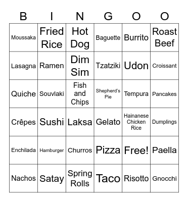 Foods from around the world Bingo Card