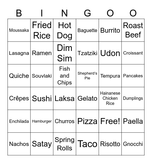 Foods from around the world Bingo Card