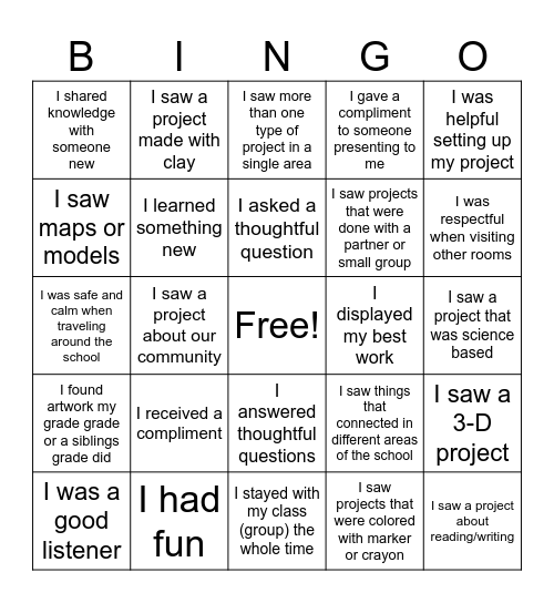 Academic Fair 2026 Bingo Card
