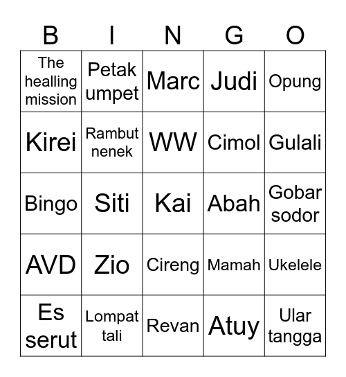 Zio Bingo Card