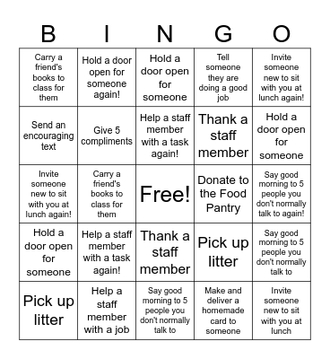 Kindness Week BINGO Card