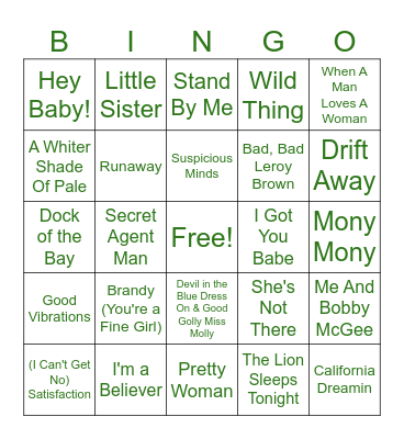 Baby Boomer 2 Bingo Card