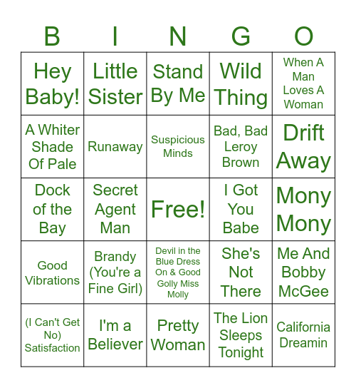 Baby Boomer 2 Bingo Card