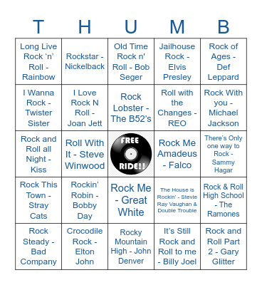 Rock N Roll Titles Bingo Card
