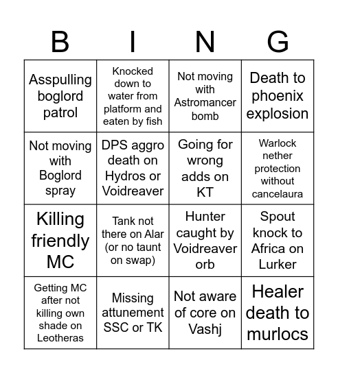 SSC + TK Bingo Card