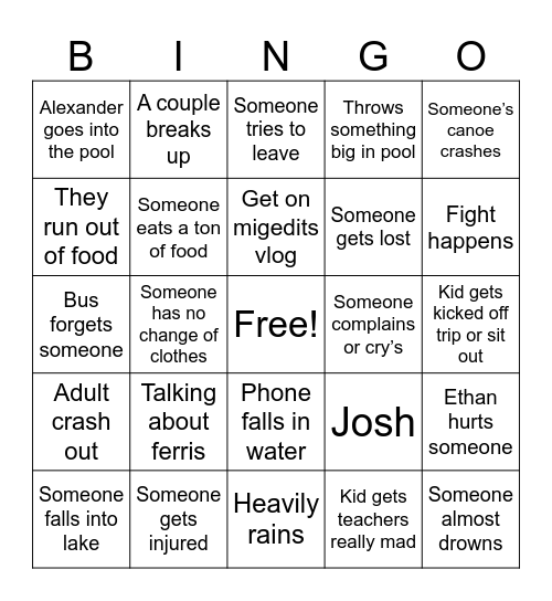 Holiday Hill Bingo Card