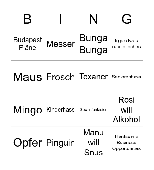 BINGO @ BINGO BISTRO Bingo Card