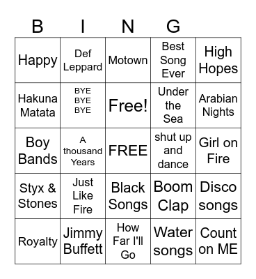 Music Bingo Card