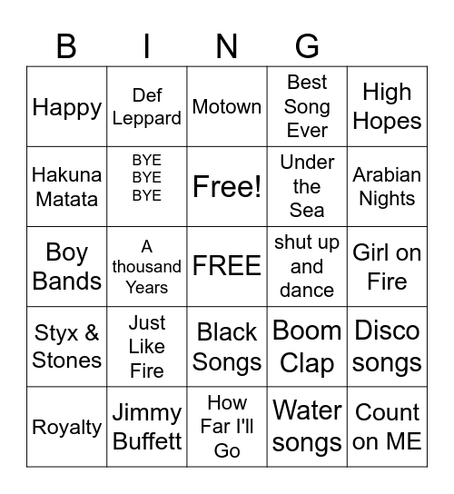 Music Bingo Card