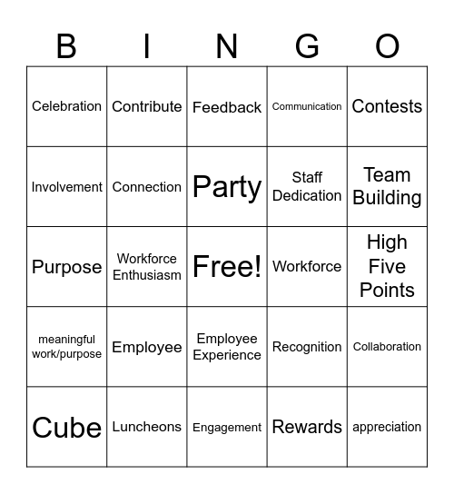 Employee Engagement Bingo Card